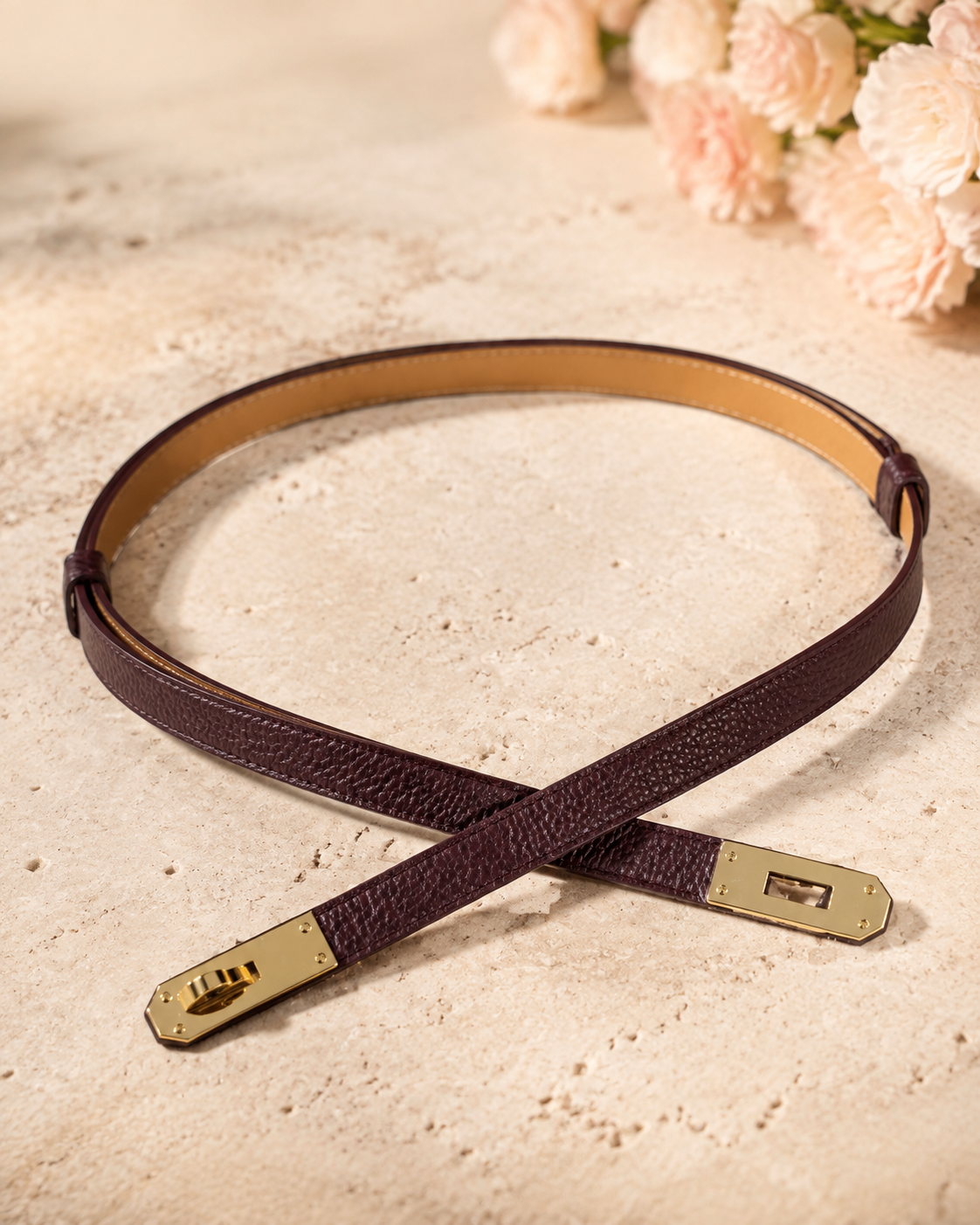 Damen-Ledergürtel aus echtem Leder mit goldener Schließe – Made in Italy