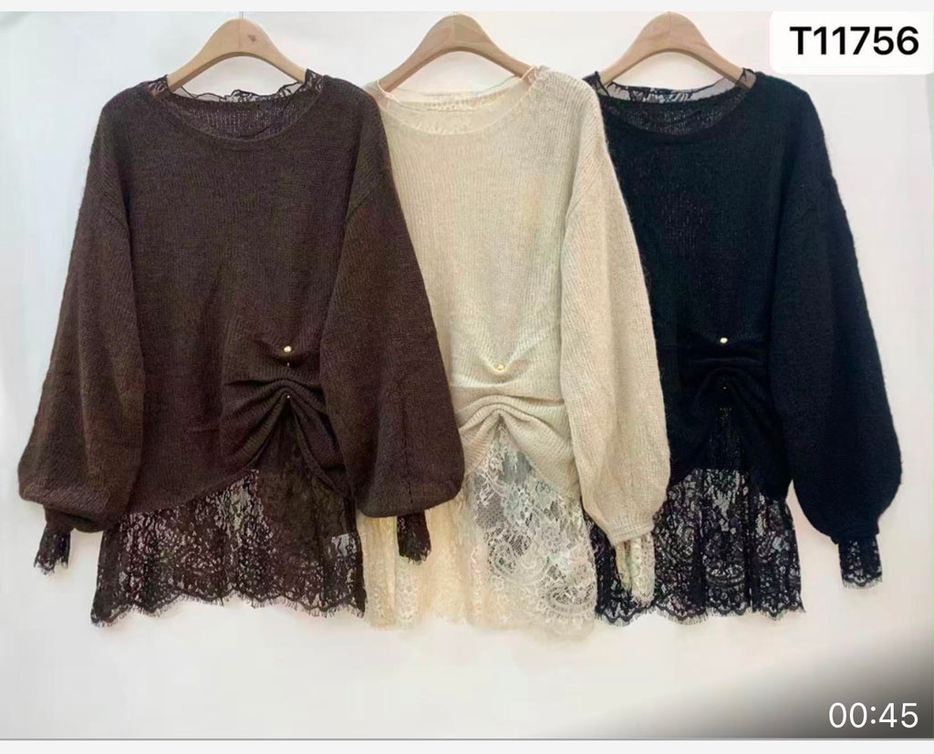 Damen Strickpullover mit Spitze | Made in Italy
