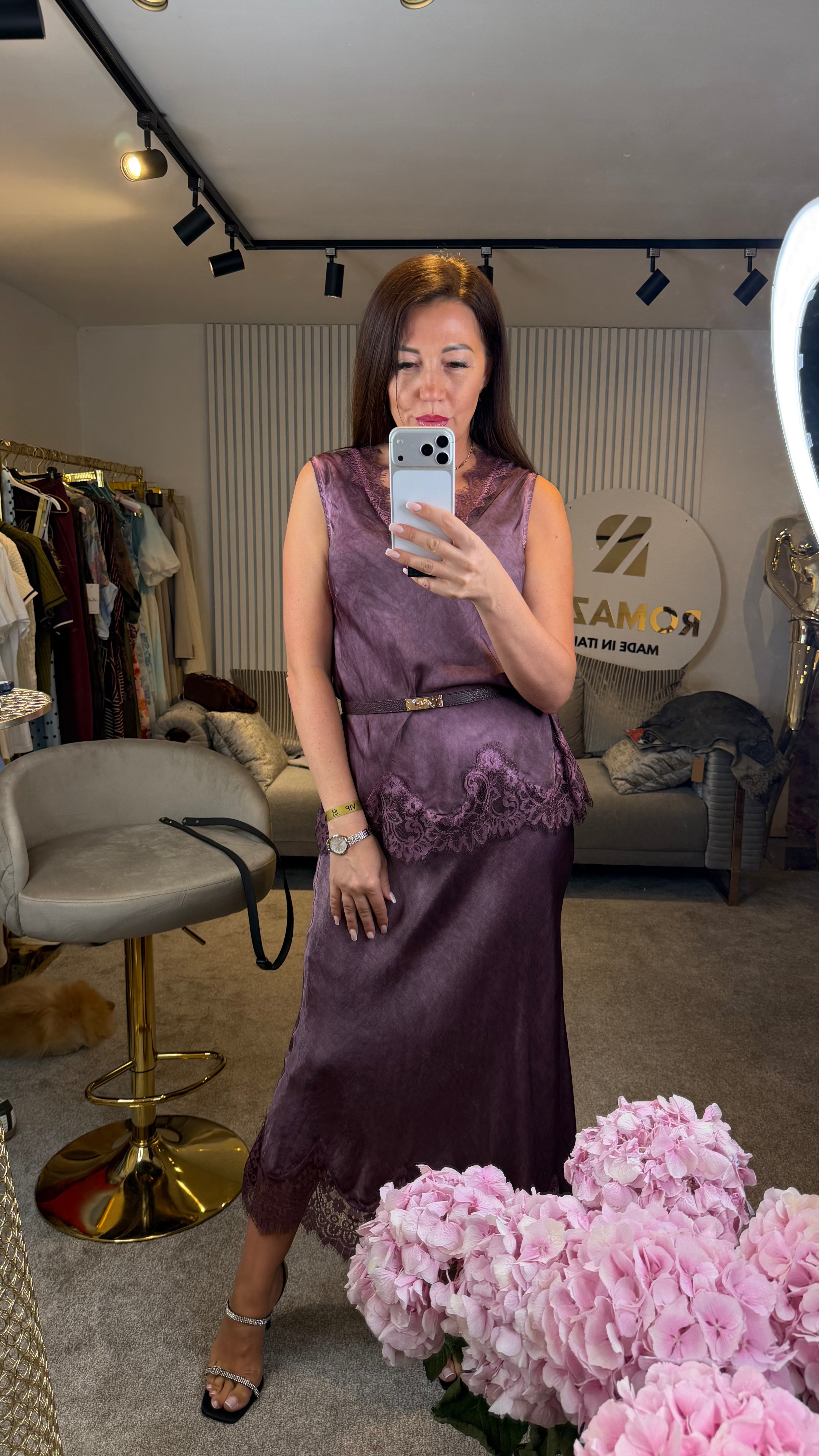 Premium Viskose-Top mit Spitze im Vintage-Look – Made in Italy